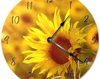 10.5" SUNFLOWERS Clock - Living Room Clock - Large 10.5" Wall Clock - Home Décor Clock - 5395