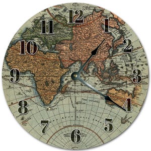 10.5" World Map Clock: Silent, Frameless Design - MDF Wood