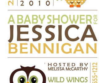 Birth Announcement Print MOD OWL Baby includes your custom personalization