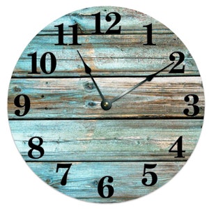 12" 15" Distressed Teal Wood Wall Clock Custom Non-ticking Wooden Wall Clocks