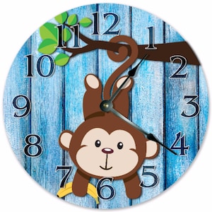 Monkey Cartoon Clock – 10.5" Hanging Kids Room Decor