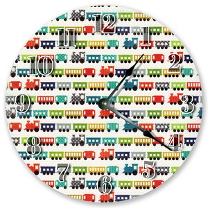 Train Wall Clock, Silent Non-Ticking (10.5" Round Nursery Decor)