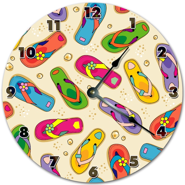 10.5" COLORFUL FLIP FLOPS Abstract Clock - Living Room Clock - Large 10.5" Wall Clock - Home Décor Clock - 4424