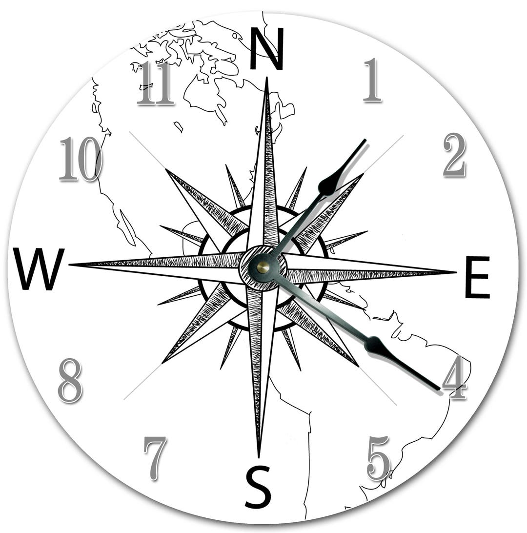 Compass Dial Gallery Wall Black Framed Compass Wall Clock with White Dial Accents display picture 1