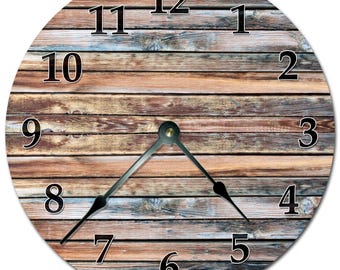 Rustic Barn Wood Wall Clock, Silent Sweep (15.5 Inch Round)