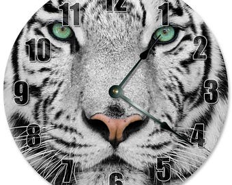 10.5" WHITE TIGER Clock - Living Room Clock - Large 10.5" Wall Clock - Home Décor Clock - 2275