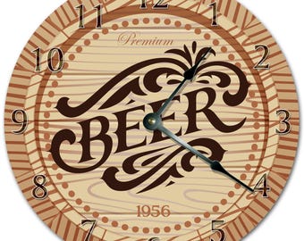 10.5" BEER Barrel Head Sign Clock - BROWN Clock - Living Room Clock - Large 10.5" Wall Clock - Home Décor Clock - 5815