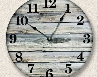 OLD WEATHERED BOARDS pattern wall clock - unique open face design - rustic cabin country wall home decor