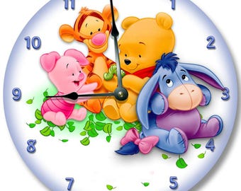 Pooh Bear Nursery Clock: 10.5" Kids Room Decor, Custom Name Available