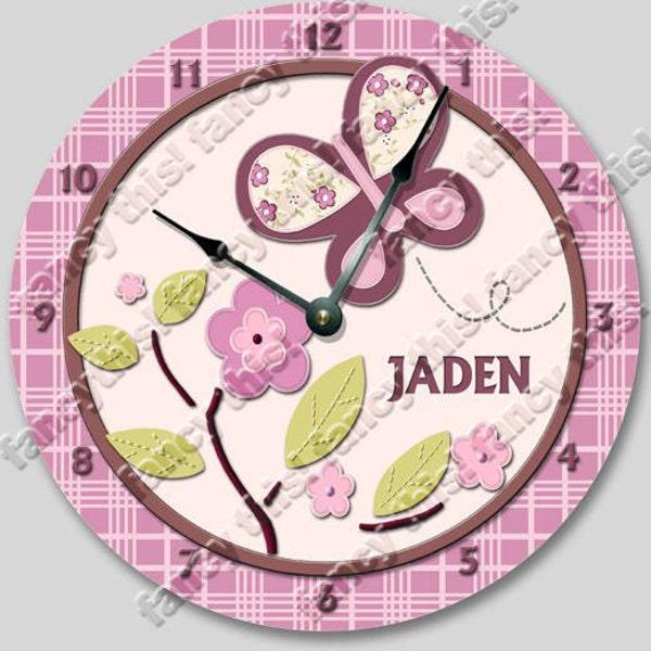 Reloj de pared de 10,5 pulgadas, decoración de pared - Reloj de pared con diseño de CIRUELA de azúcar, arte infantil personalizado, decoración de habitación para bebé niña, relojes de pared para niños