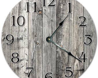 10.5" Gray Wooden Plank Clock - Living Room Clock - Large 10.5" Wall Clock - Home Décor Clock - 5175