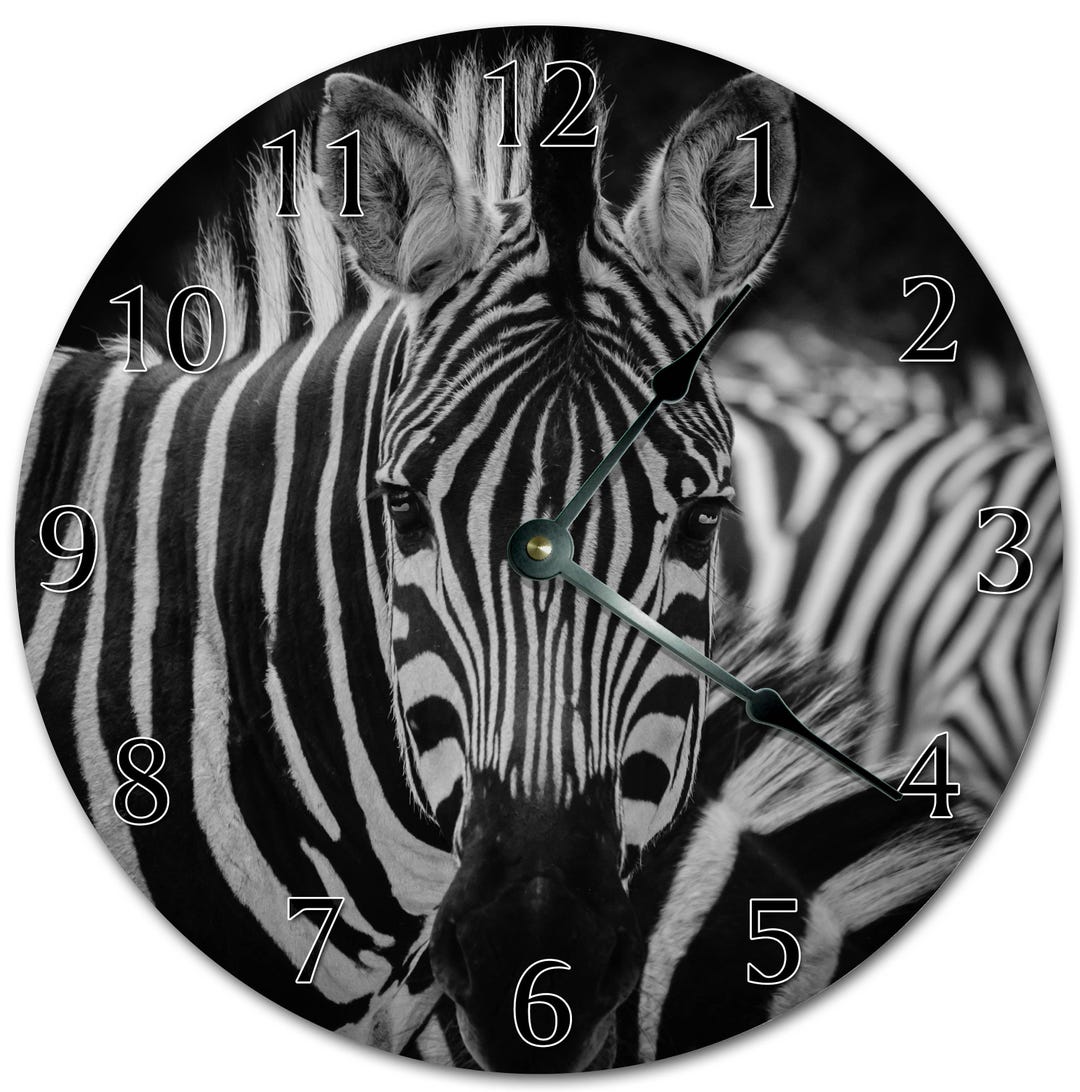 Zebra Clock Zebra Wall Clock: Modern Black and White Design - Silent, Open Face - Etsy