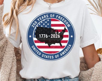Maglietta 250 anni di libertà 1776-2026 Stati Uniti d'America / Maglietta del 4 luglio, 250° compleanno, bandiera degli Stati Uniti, maglietta patriottica americana, regalo