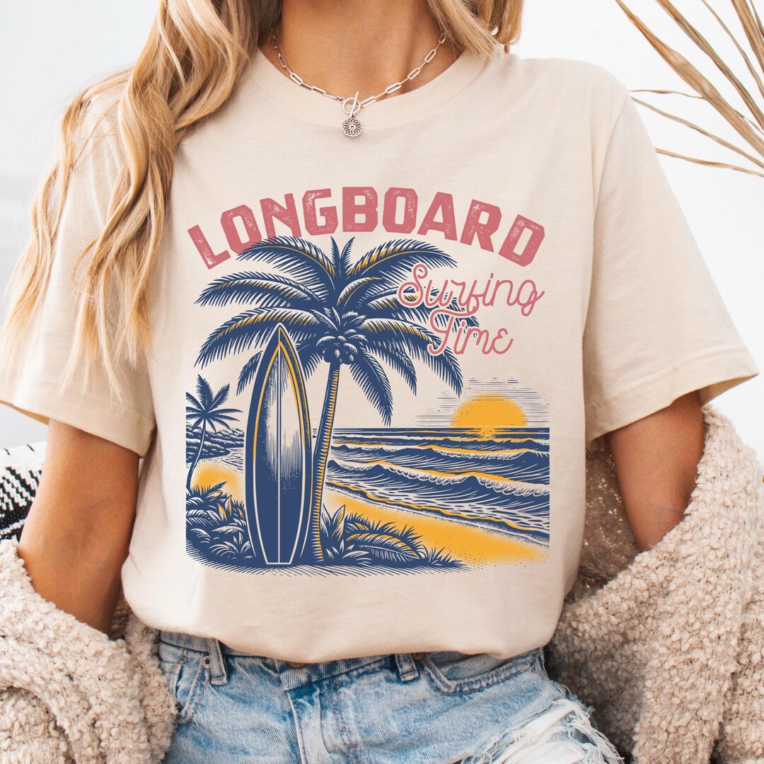 Surf Pattern Shirts Longboard Surfing Time Vintage Surf T-shirt | Retro Beach Sunset ...