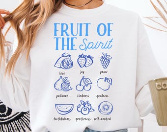 Fruit of the Spirit Galaten 5:22-23 christelijk unisex-sweater | Handgetekende trui met bijbeltekst, leuk inspirerend Jezus geloof voedselcadeau