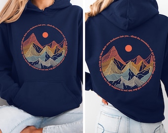 Sudadera con capucha "Escalar las montañas" / Sudadera con capucha estilo vintage con cita de John Muir sobre senderismo en la montaña / Regalo bohemio para amantes de la naturaleza / Aventura al aire libre al atardecer