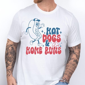 Varmkorv och homeruns unisex t-shirt | Rolig basebollälskare-tröja, baseboll pappa mamma tränare-gåva, sarkastisk matchdagshumor-tröja, varmkorv, mat