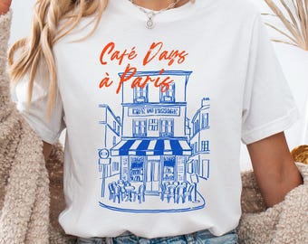 Café Tage À Paris Frankreich Unisex T-Shirt | Niedliches Pariser Kaffee-T-Shirt, ästhetisches Reise-Liebhaber-Geschenk, französisches Barista-T-Stück, Koffein, Espresso