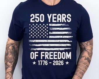 Maglietta con bandiera USA 250 anni di libertà 1776-2026 / Maglietta del 4 luglio, Maglietta patriottica americana per il 250° compleanno, Regalo per l'America