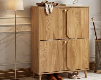 Slim Wooden Shoe Storage Cabinet, 2 Flip Drawers, Entryway Organizer Rack