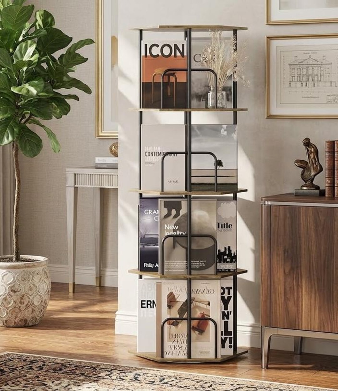Rotating Storage R 4 Tier Rotating Bookshelf, Vertical Revolving Storage Carousel,for ...