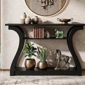 Modern 3-Tier Console Table, Curved Leg Entryway Sofa Table