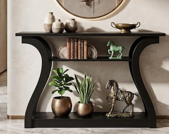 Modern 3-Tier Console Table, Curved Leg Entryway Sofa Table