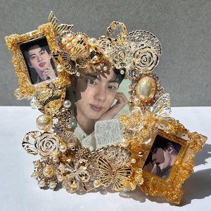 Handmade Resin Kpop Photocard Toploader with Stand, 1/1 Unique Gold Leaf Deco Toploader, Korean Kpop Collectible Frame Made in Korea