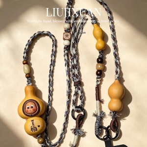 Umhängetasche fürs Handy | Lanyard aus Naturkürbis, gewebte Armbandkette im Boho-Stil