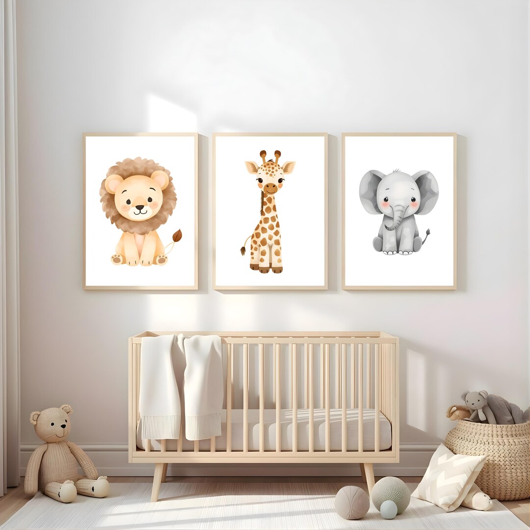 Safari Animal Nursery Prints | Lion, Giraffe, Elephant (digital ...