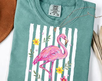 Flamenco rosa PNG, Sublimación de flamenco de verano, Ave tropical PNG, Diseño de camiseta de flamenco floral, Descarga digital PNG