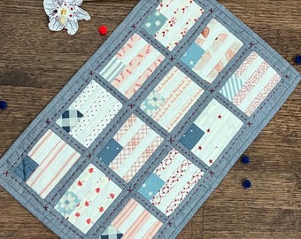 Patriotic Mini Quilt: Red White Blue Table Topper Wall Hanging