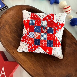 Handmade Quilted Patriotic Pincushion Sewing Accessory Patchwork Pennies Poppets