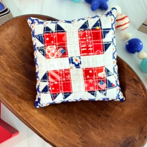 Handmade Patriotic Quilted Pincushion Sewing Accessory Patchwork Pennies Poppets