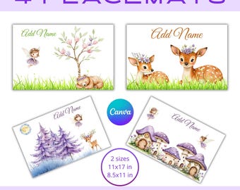 Printable Placemats Set – 4 Designs  Two Sizes  Editable in Canva