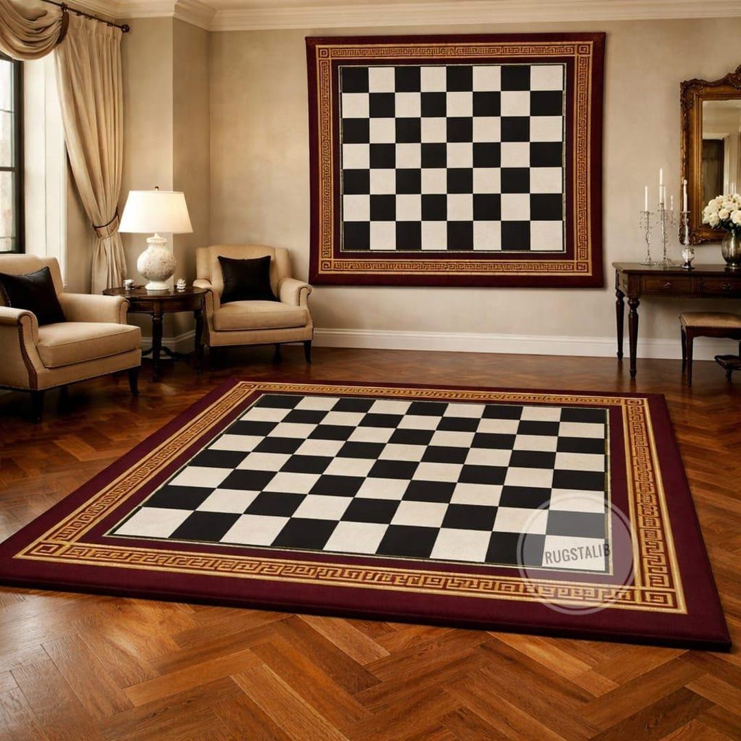 Chess Board Pattern Rug Luxury Chessboard Area Rug, Black White Geometric Carpet, Modern Living ...