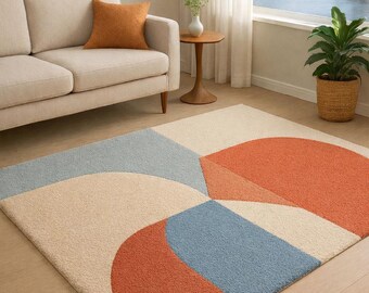 Alfombra geométrica moderna: diseño abstracto, suave y lavable.