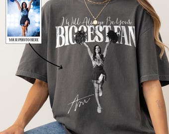 Koszulka ze zdjęciem na zamówienie, Zawsze będę Twoim największym fanem, Koszulka retro z podróbkami w wygodnych kolorach dla miłośników piłki nożnej, Twój własny pomysł na zdjęcie