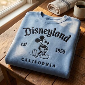 Geborduurde Mickey Disneyland California Est 1955-trui, Mickey California-sweater, Disneyland California-trui, Mickey 1995-shirt afbeelding 4