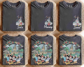 Aangepast retro Walt DisneyWorld 2-zijdig shirt, aangepast Mickey & Friends-shirt, aangepaste naam Disney 2026-shirt, bijpassend vakantieshirt