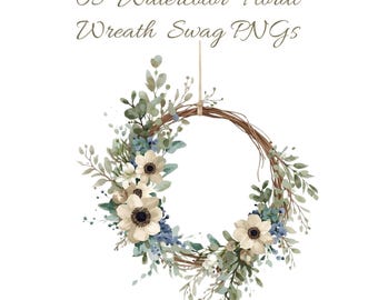 08 Watercolor Floral Wreath PNG Clipart | Elegant Flower Wreath Swag | Wedding Invitation & Scrapbooking Design | Digital Download | Junk