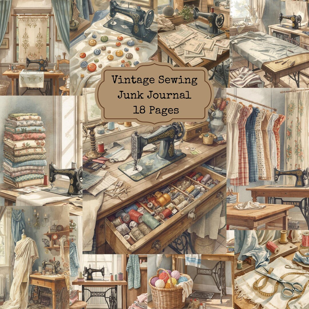Vintage Sewing Junk Journal Pages Printable Sewing Room Scrapbook Paper ...