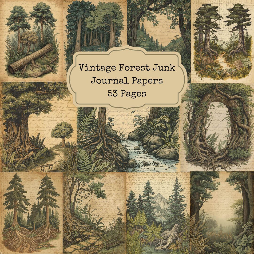Vintage Forest Junk Journal Pages, Dark Academia Botanical Printable ...