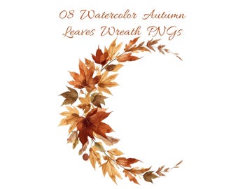08 Watercolor Autumn Leaves Wreath Clipart | Fall Botanical Frame PNG | Seasonal Decor for DIY Crafts |Scrapbooking & Digital download