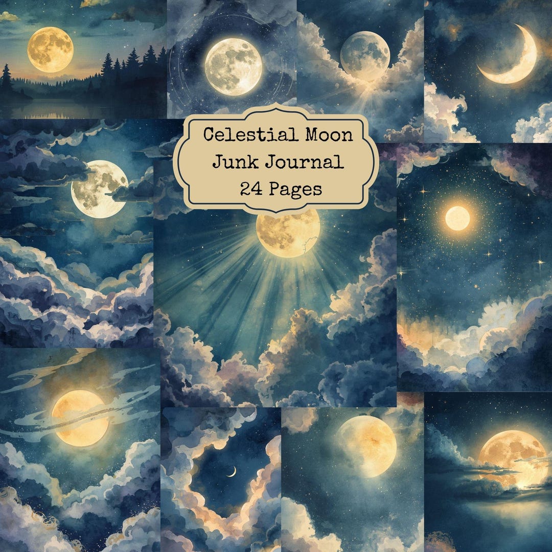 Celestial Moon Junk Journal Pages Printable, Night Sky Scrapbook Paper ...