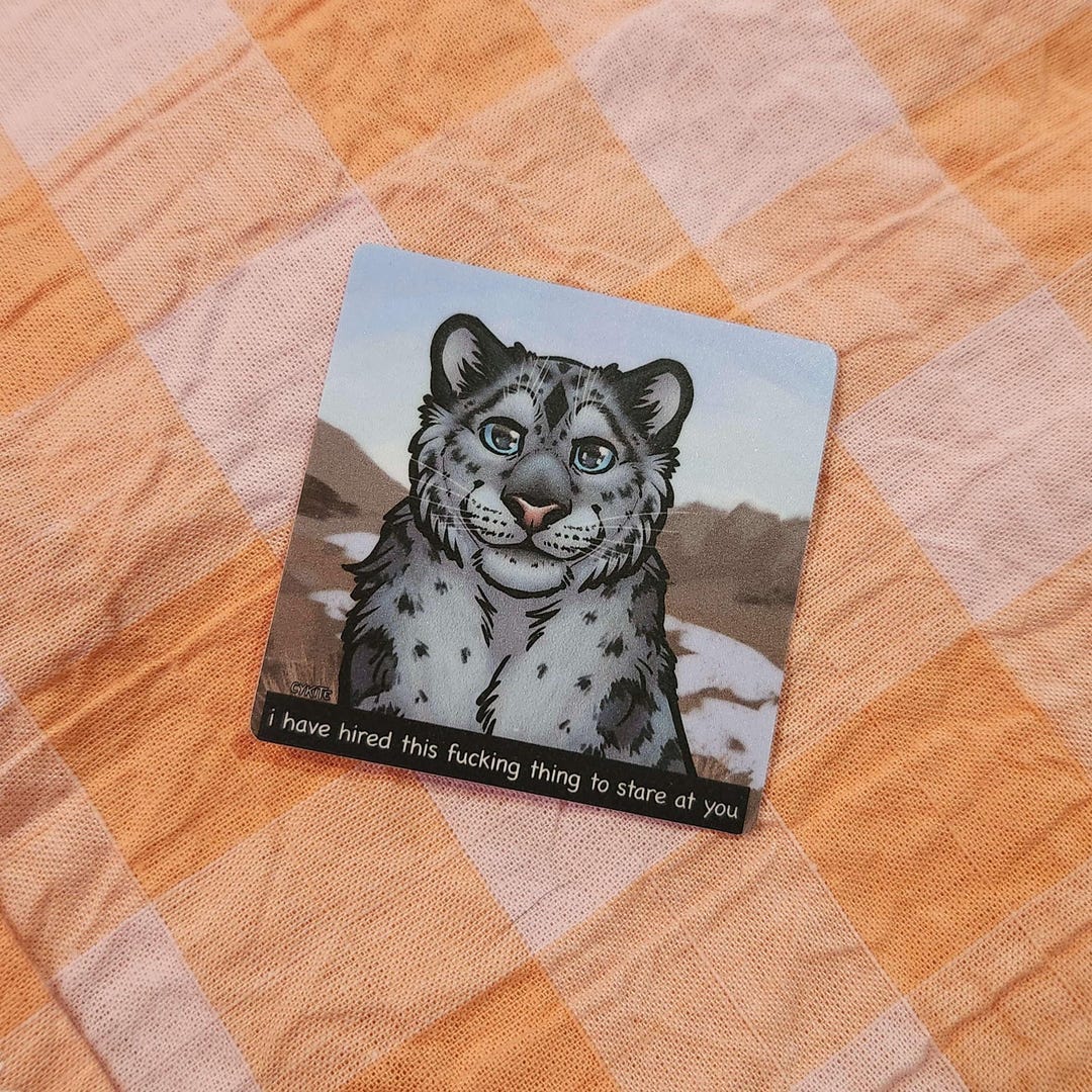 Snow Leopard I Have Hired This Thing to Stare at You Meme Square Vinyl