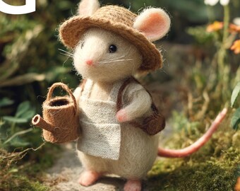 Figurine de souris en feutre faite main - Décoration de forêt en laine ou ornement à suspendre, cadeau de mini animal feutré à l'aiguille