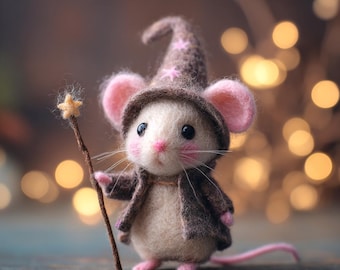 Figurine de souris feutrée à l'aiguille faite main – Ornement de la forêt