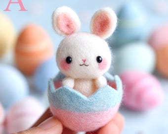 Ornements d'oeufs de Pâques en feutre, lapin dans un oeuf en feutre, décoration de Pâques faite main, cadeau lapin feutré à l'aiguille, panier de printemps, joli cadeau de Pâques