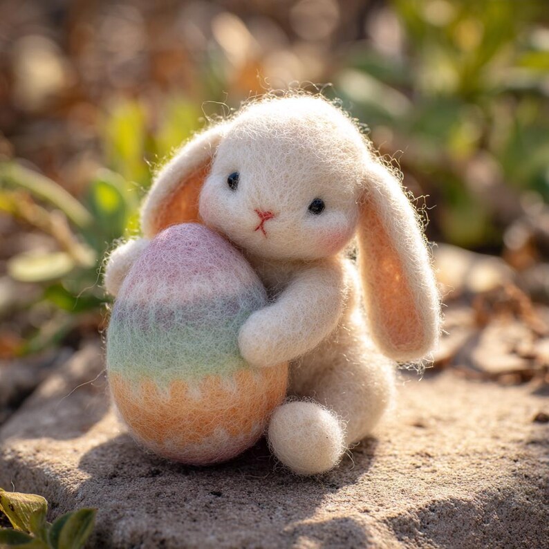 Handmade Felt Easter Bunny – Needle Felted Rabbit With Pastel Egg ...